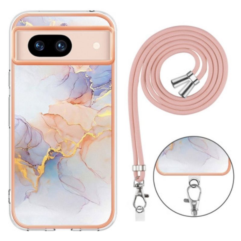 Cover Google Pixel 8a Telefon Etui Orange Og Pink Marmor