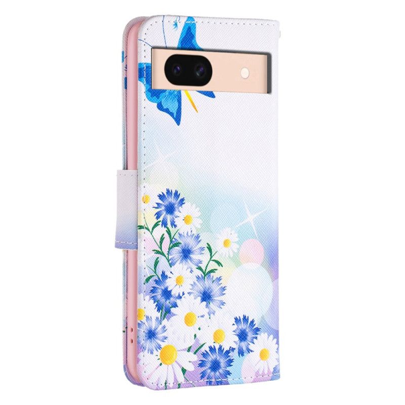 Flip Cover Google Pixel 8a Sommerfugle Og Blomster Akvarel