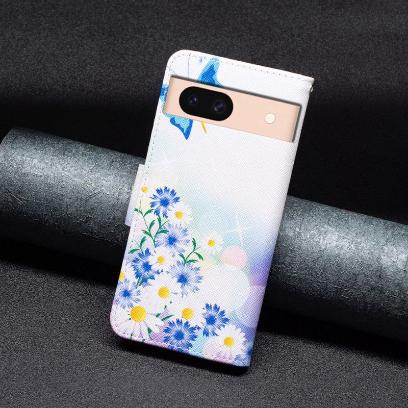 Flip Cover Google Pixel 8a Sommerfugle Og Blomster Akvarel