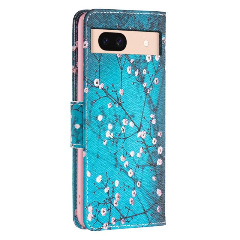 Læder Cover Google Pixel 8a Telefon Etui Blomstrende Grene