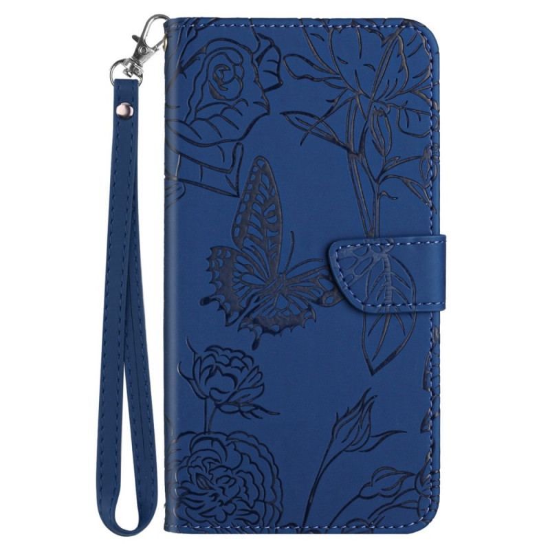 Flip Cover OnePlus Nord CE 2 5G Med Snor Sommerfugle Og Blomsterrem