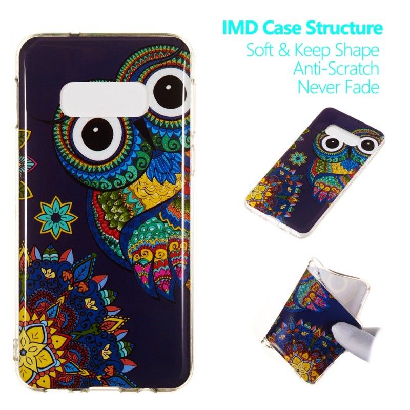 Cover Samsung Galaxy S10e Mobilcover Fluorescerende Mandala Ugle