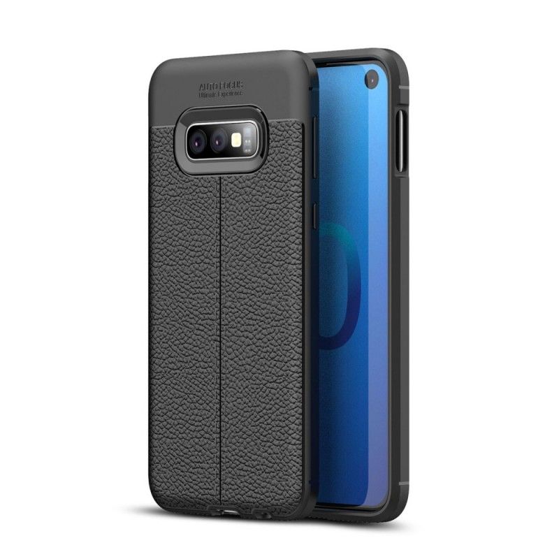 Cover Samsung Galaxy S10e Sort Dobbeltlinjeret Lychee-Lædereffekt