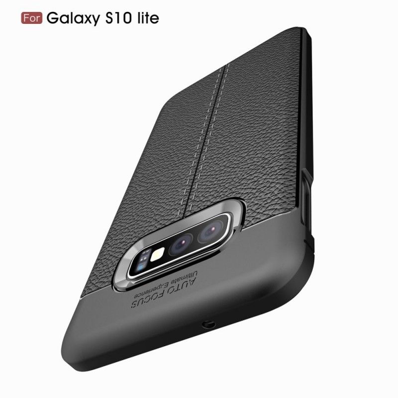 Cover Samsung Galaxy S10e Sort Dobbeltlinjeret Lychee-Lædereffekt