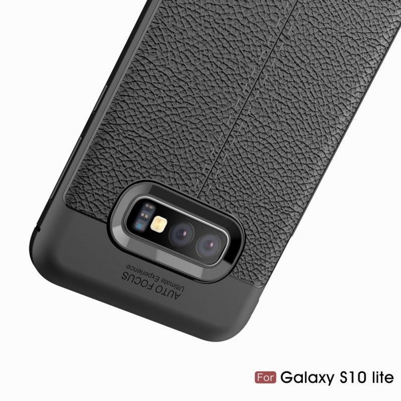 Cover Samsung Galaxy S10e Sort Dobbeltlinjeret Lychee-Lædereffekt