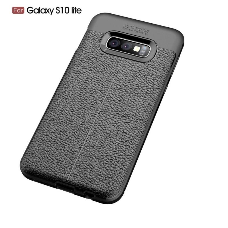 Cover Samsung Galaxy S10e Sort Dobbeltlinjeret Lychee-Lædereffekt