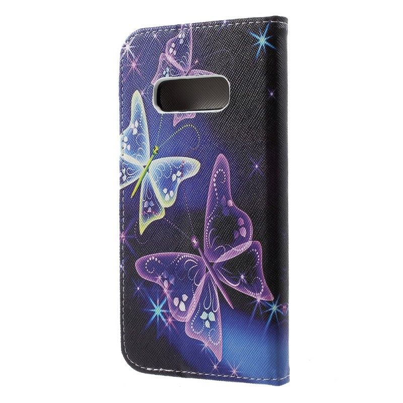 Flip Cover Læder for Samsung Galaxy S10e Lilla Sommerfugle Og Blomster