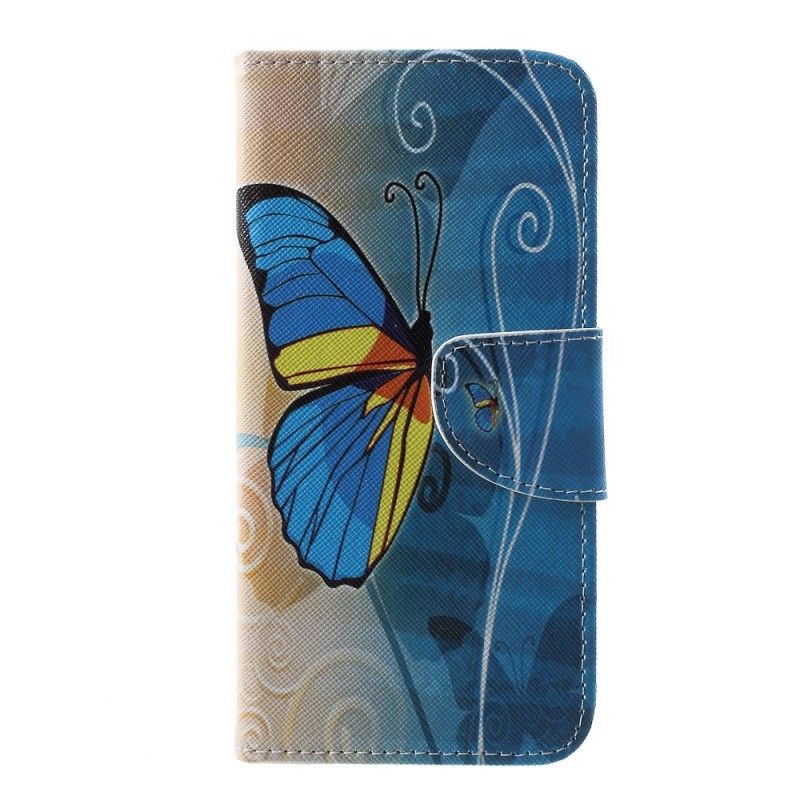 Flip Cover Læder for Samsung Galaxy S10e Lilla Sommerfugle Og Blomster