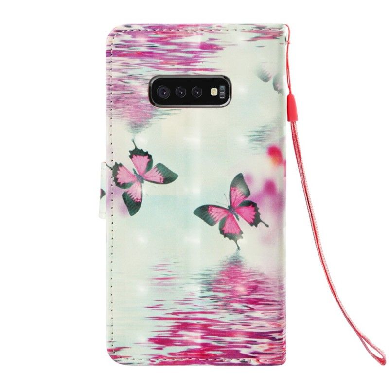 Flip Cover Læder for Samsung Galaxy S10e Røde Sommerfugle