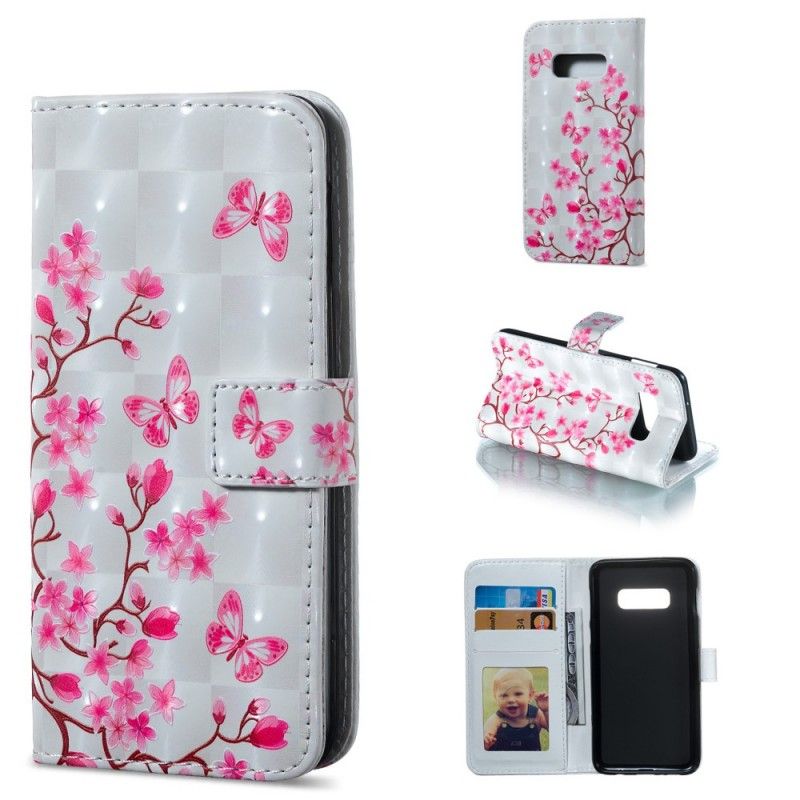 Flip Cover Læder for Samsung Galaxy S10e Sommerfugle Og Blomster Polstret