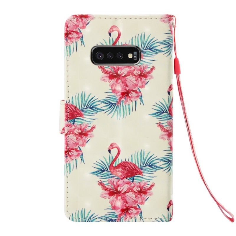 Flip Cover Læder Samsung Galaxy S10e Hvid Flere Flamingoer