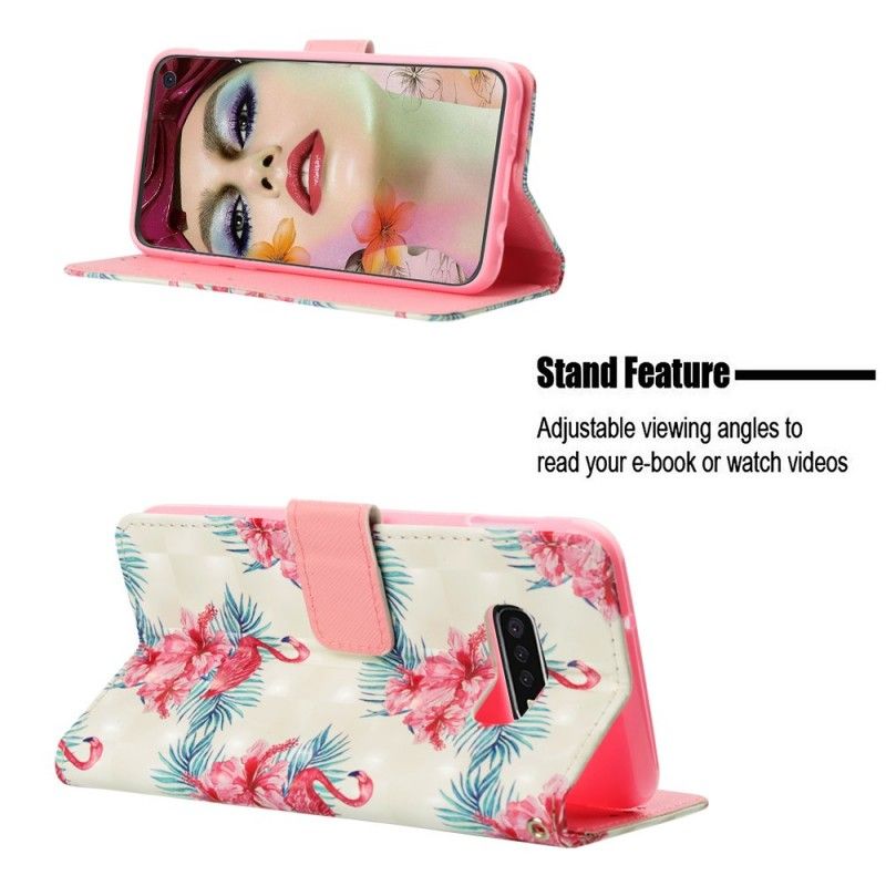 Flip Cover Læder Samsung Galaxy S10e Hvid Flere Flamingoer