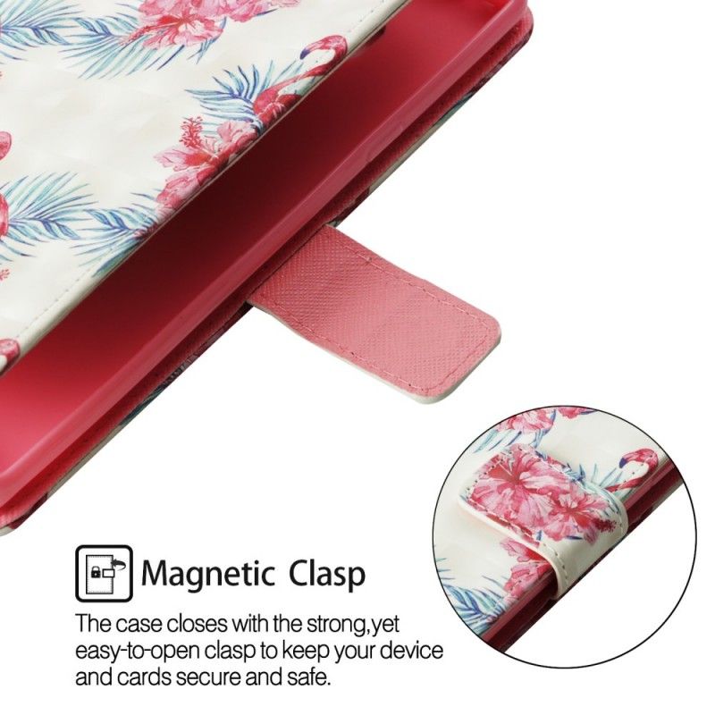 Flip Cover Læder Samsung Galaxy S10e Hvid Flere Flamingoer