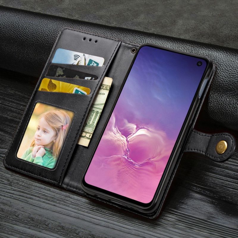 Flip Cover Læder Samsung Galaxy S10e Sort Kunstlæder Og Vintage Lås Beskyttelse