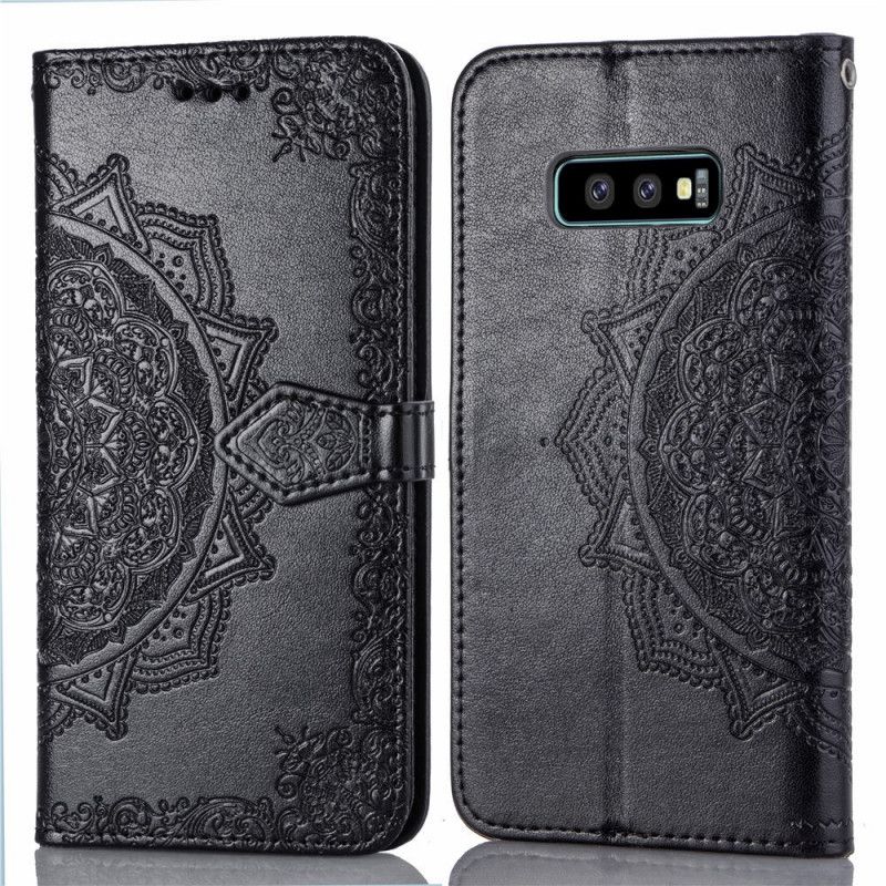 Flip Cover Læder Samsung Galaxy S10e Sort Mandala I Middelalderen