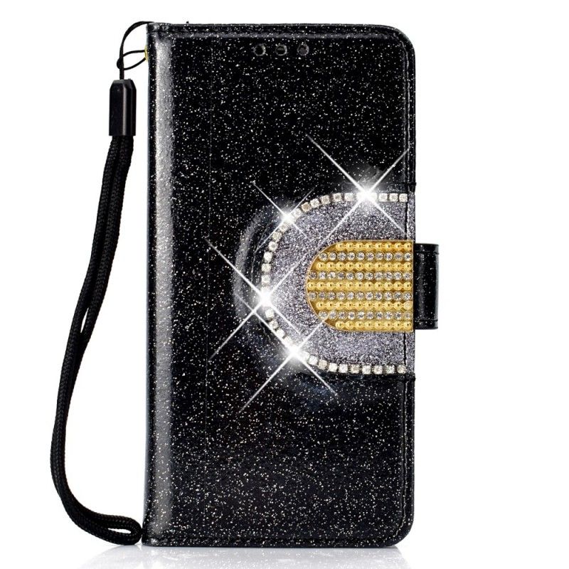 Flip Cover Samsung Galaxy S10e Golden Pailletter Og Diamanter