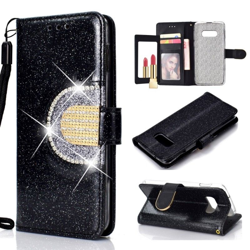 Flip Cover Samsung Galaxy S10e Golden Pailletter Og Diamanter