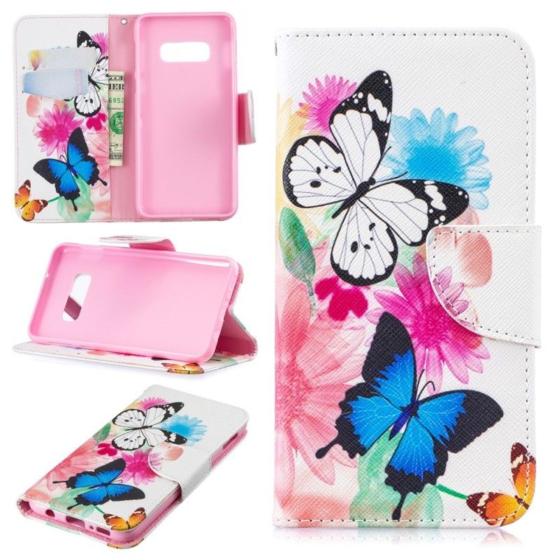 Flip Cover Samsung Galaxy S10e Magenta Malede Sommerfugle Og Blomster