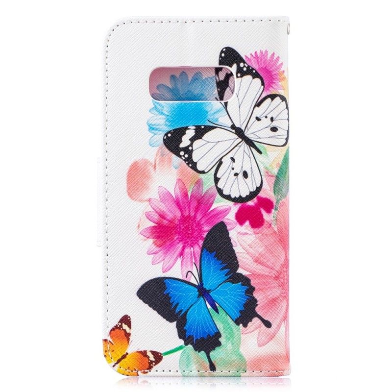 Flip Cover Samsung Galaxy S10e Magenta Malede Sommerfugle Og Blomster