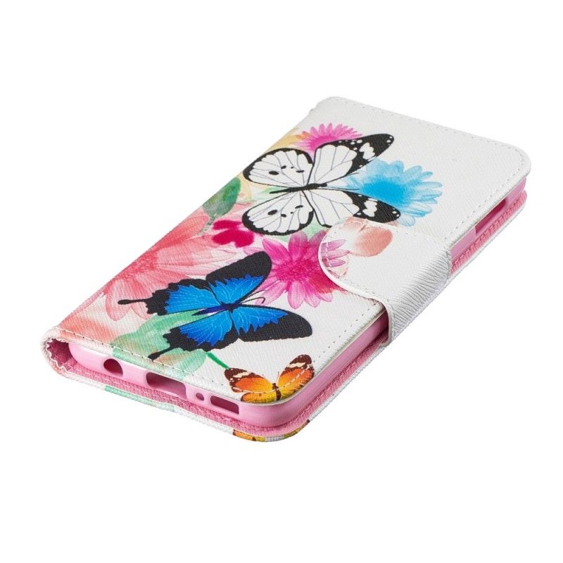 Flip Cover Samsung Galaxy S10e Magenta Malede Sommerfugle Og Blomster