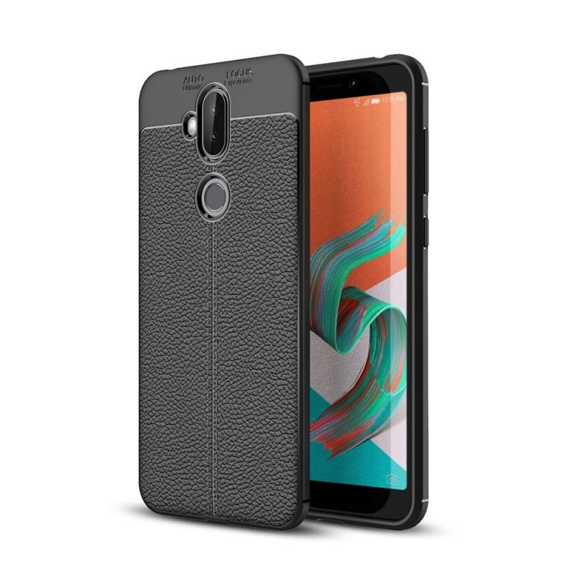 Cover Asus ZenFone 5 Lite Sort Dobbeltlinjeret Lychee-Lædereffekt