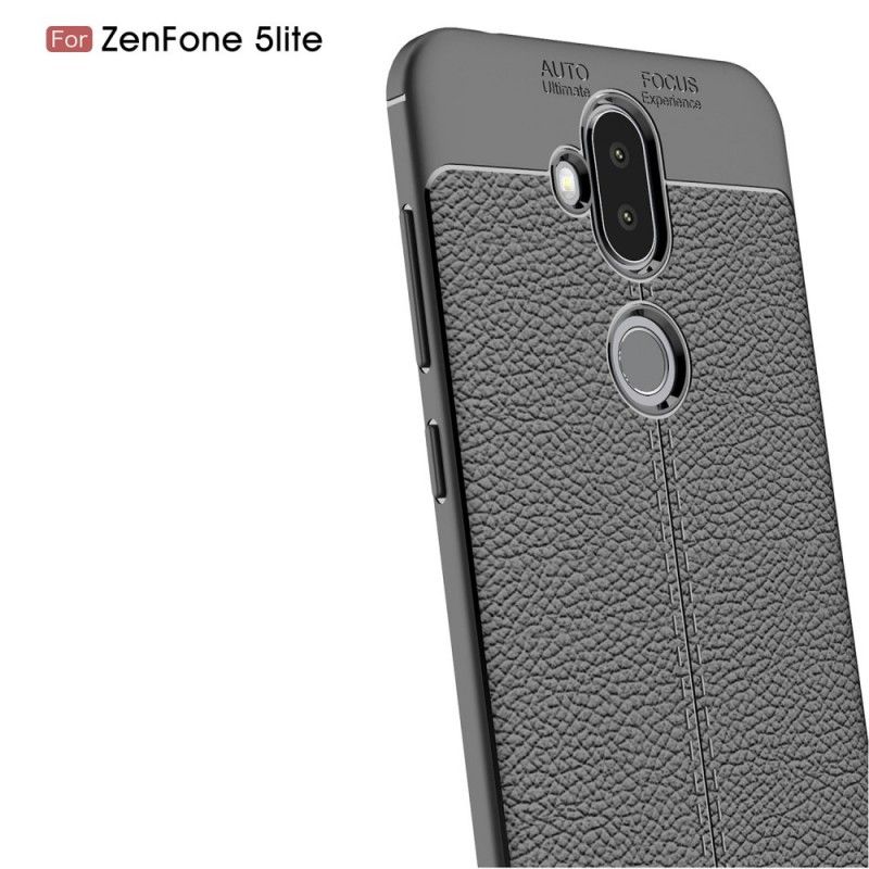 Cover Asus ZenFone 5 Lite Sort Dobbeltlinjeret Lychee-Lædereffekt