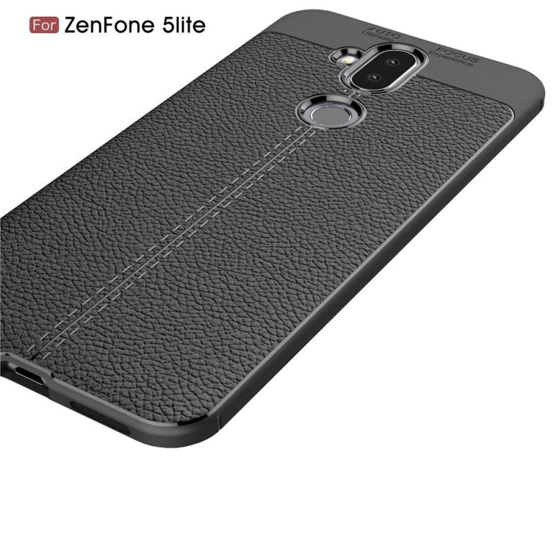 Cover Asus ZenFone 5 Lite Sort Dobbeltlinjeret Lychee-Lædereffekt