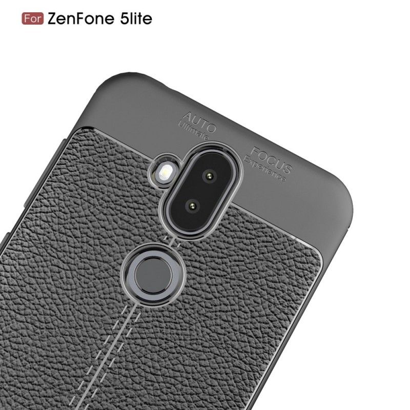 Cover Asus ZenFone 5 Lite Sort Dobbeltlinjeret Lychee-Lædereffekt