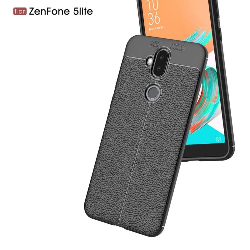 Cover Asus ZenFone 5 Lite Sort Dobbeltlinjeret Lychee-Lædereffekt