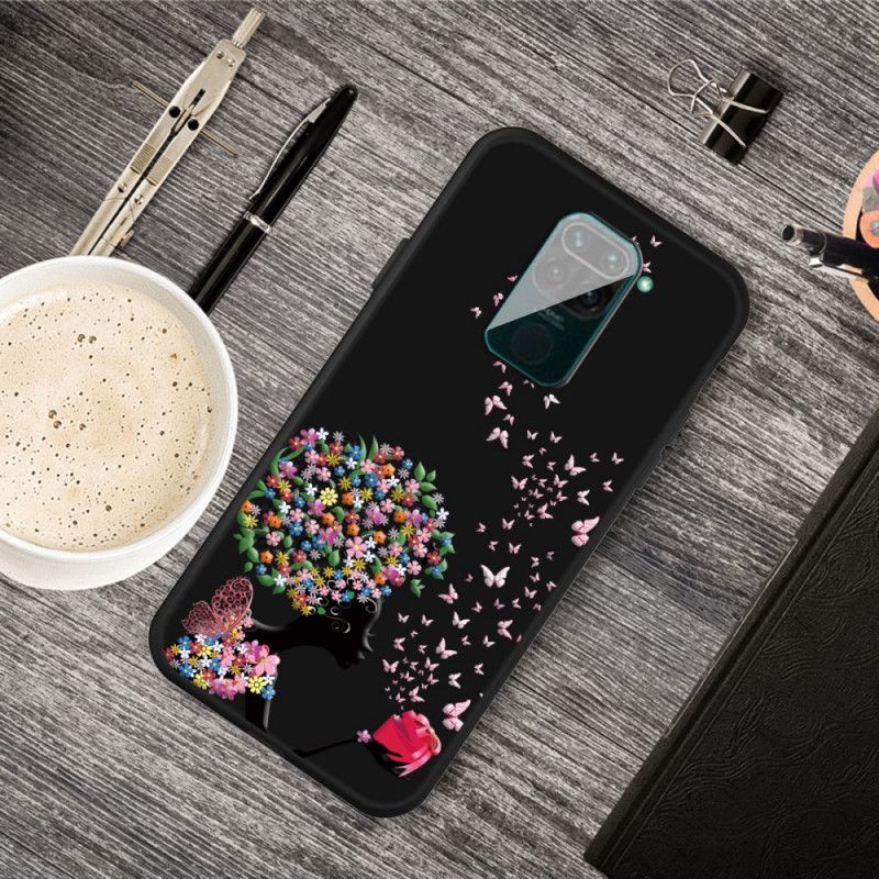 Cover Xiaomi Redmi Note 9 Mobilcover Kvinde Med Et Blomstret Hoved