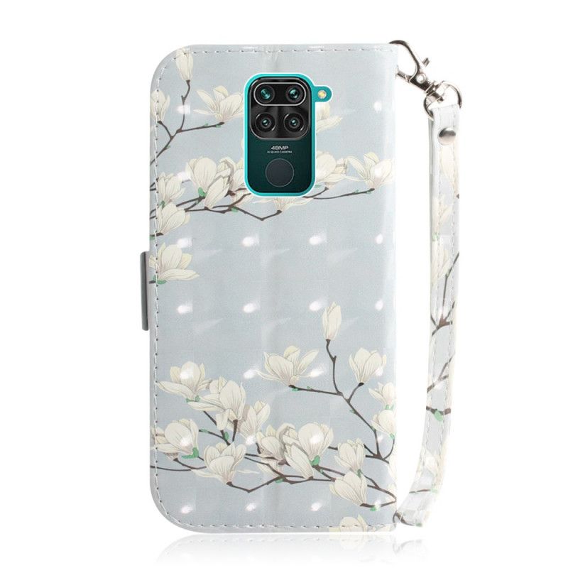 Flip Cover Læder Xiaomi Redmi Note 9 Blomstrende Træ Med Rem Original