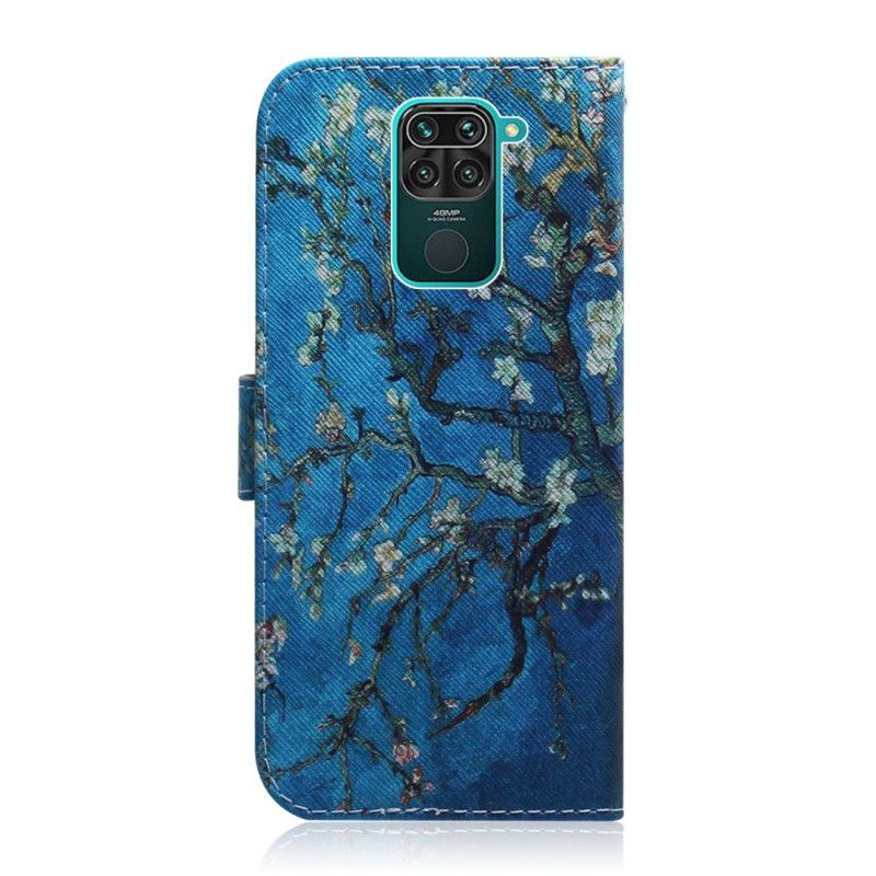 Flip Cover Læder Xiaomi Redmi Note 9 Blomstrende Træblå Baggrund