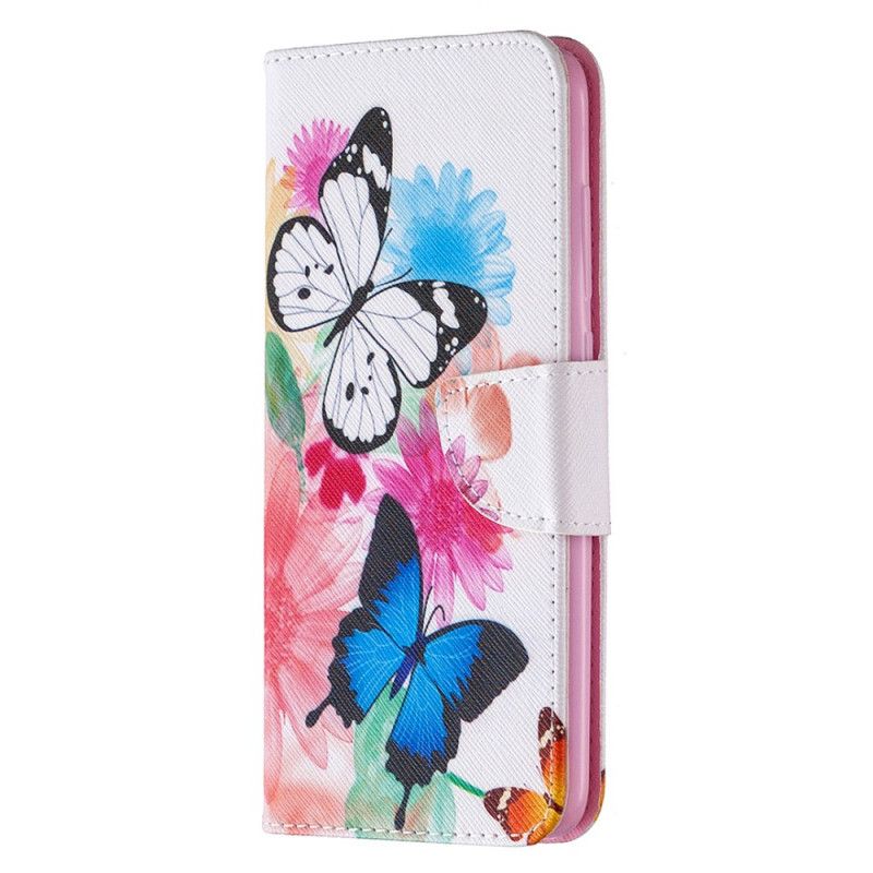 Flip Cover Xiaomi Redmi Note 9 Magenta Mobilcover Malede Sommerfugle Og Blomster