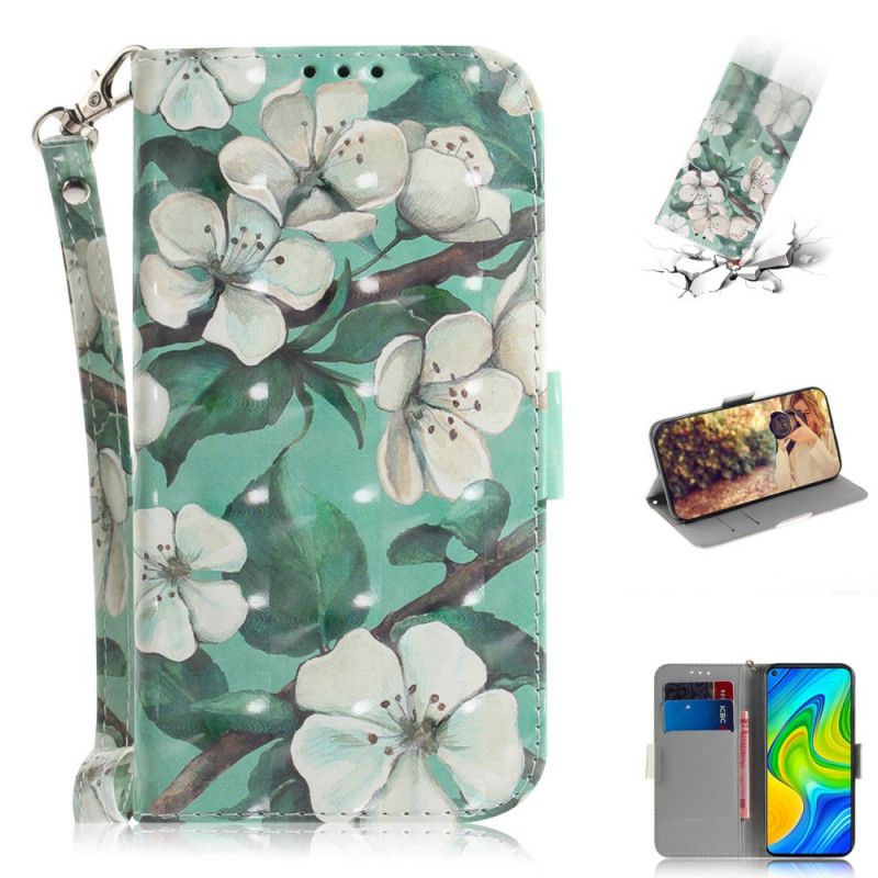 Flip Cover Xiaomi Redmi Note 9 Mobilcover Blomstrende Gren Med Rem