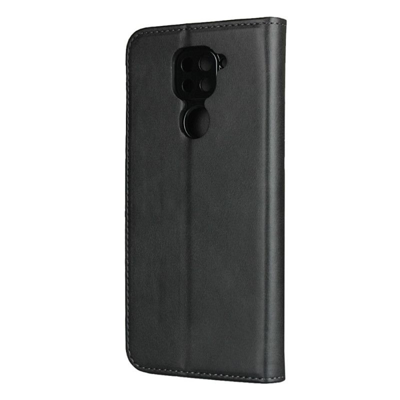 Læder Cover Xiaomi Redmi Note 9 Sort Premium Søm I Imiteret Læder