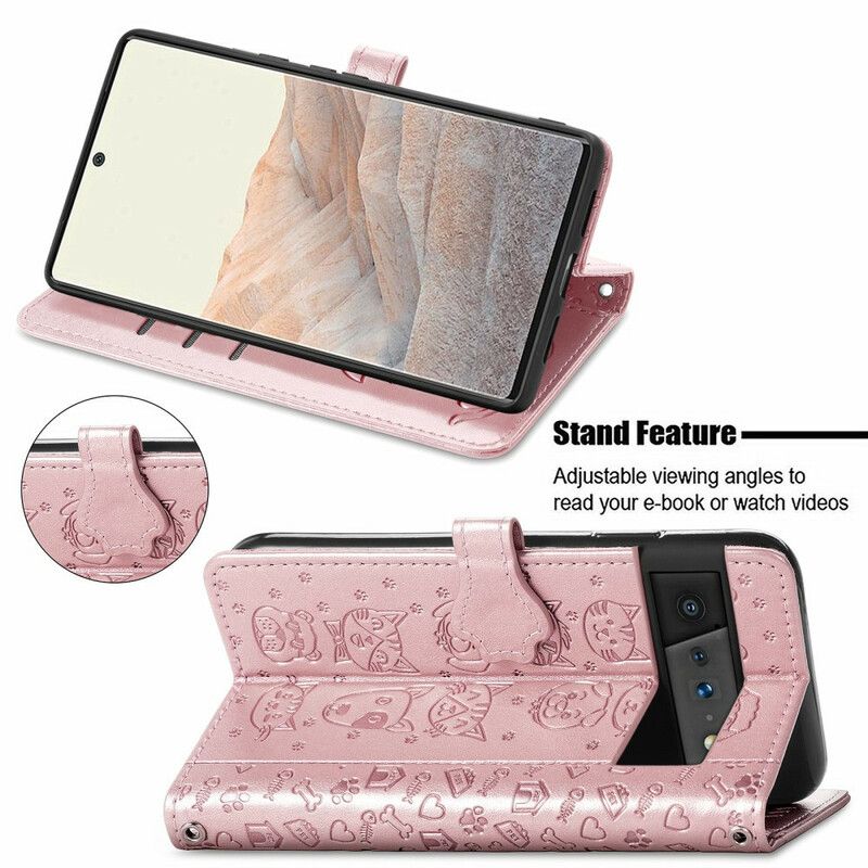 Læder Cover Google Pixel 6 Pro Telefon Etui Animerede Dyr