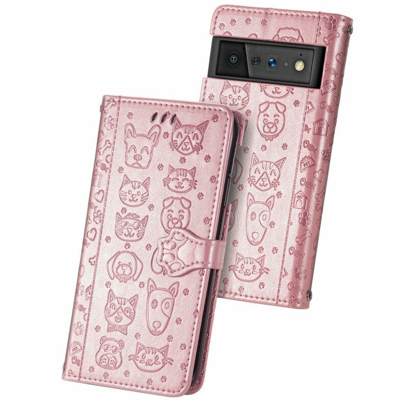 Læder Cover Google Pixel 6 Pro Telefon Etui Animerede Dyr