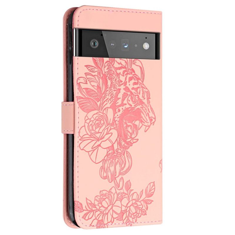 Læder Cover Google Pixel 6 Pro Telefon Etui Barok Tiger And Strass