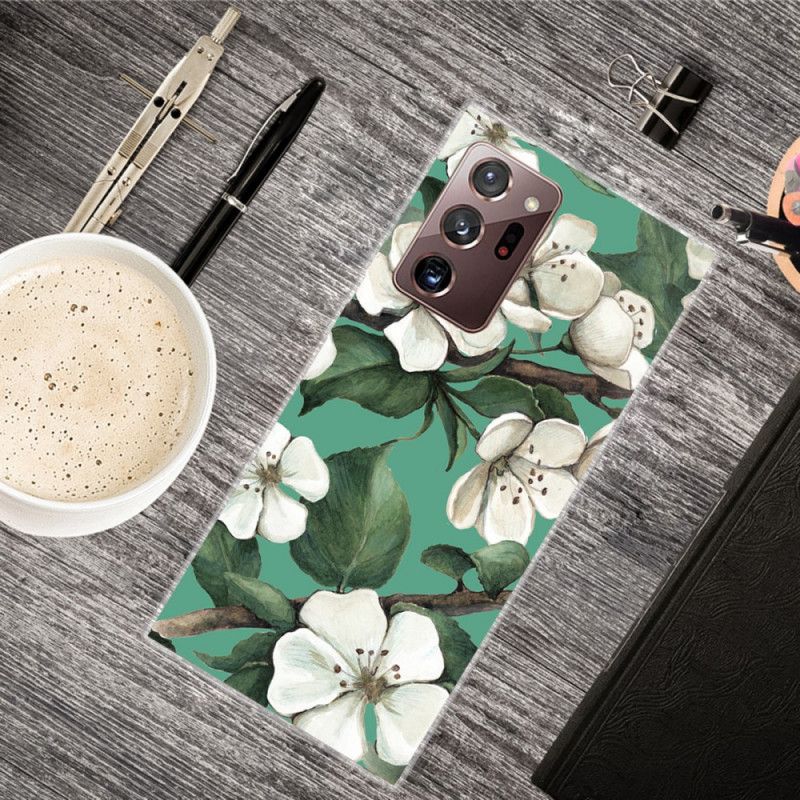 Cover Samsung Galaxy Note 20 Ultra Mobilcover Malede Hvide Blomster