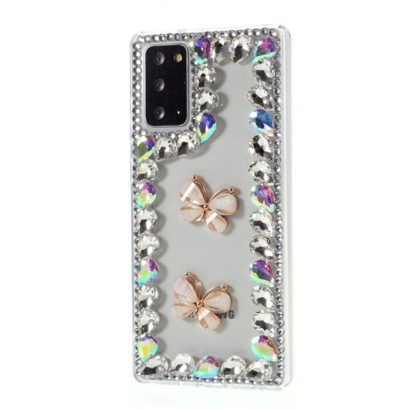 Cover Samsung Galaxy Note 20 Ultra Skitse Rhinestones Og Sommerfugle Original