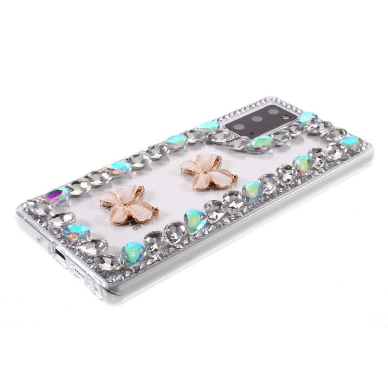 Cover Samsung Galaxy Note 20 Ultra Skitse Rhinestones Og Sommerfugle Original