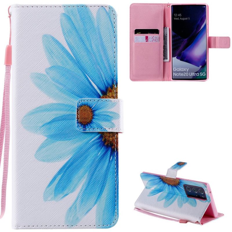 Flip Cover Læder for Samsung Galaxy Note 20 Ultra Blå Akvarelblomst