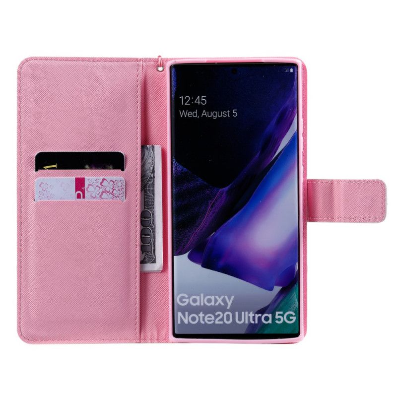 Flip Cover Læder for Samsung Galaxy Note 20 Ultra Blå Akvarelblomst