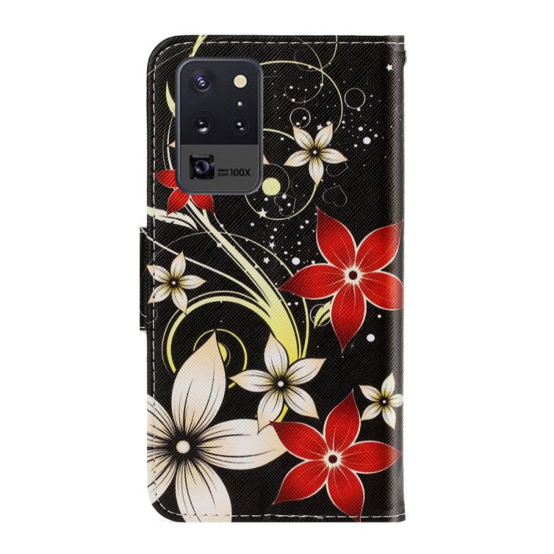 Flip Cover Læder for Samsung Galaxy Note 20 Ultra Farverige Blomster Med Rem