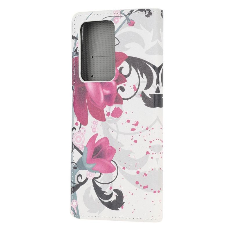 Flip Cover Læder for Samsung Galaxy Note 20 Ultra Magenta Tropiske Blomster