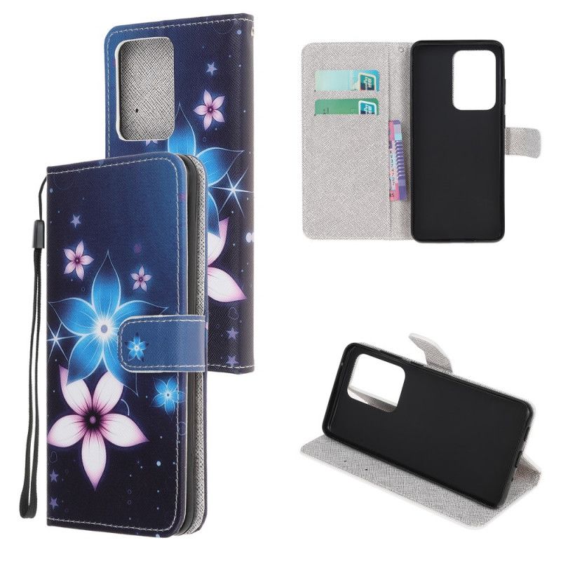 Flip Cover Læder Samsung Galaxy Note 20 Ultra Måneblomster Med Rem