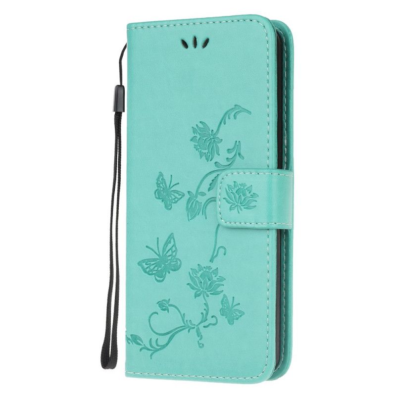 Flip Cover Læder Samsung Galaxy Note 20 Ultra Sort Sommerfugle Og Tanga Blomster