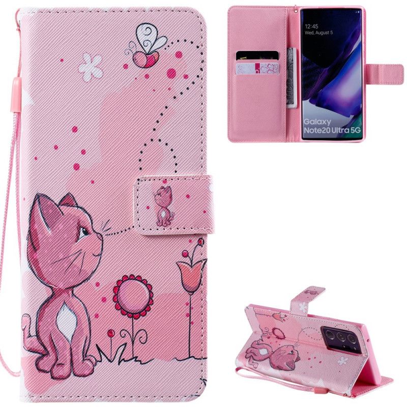 Flip Cover Samsung Galaxy Note 20 Ultra Baby Lyserød Kat