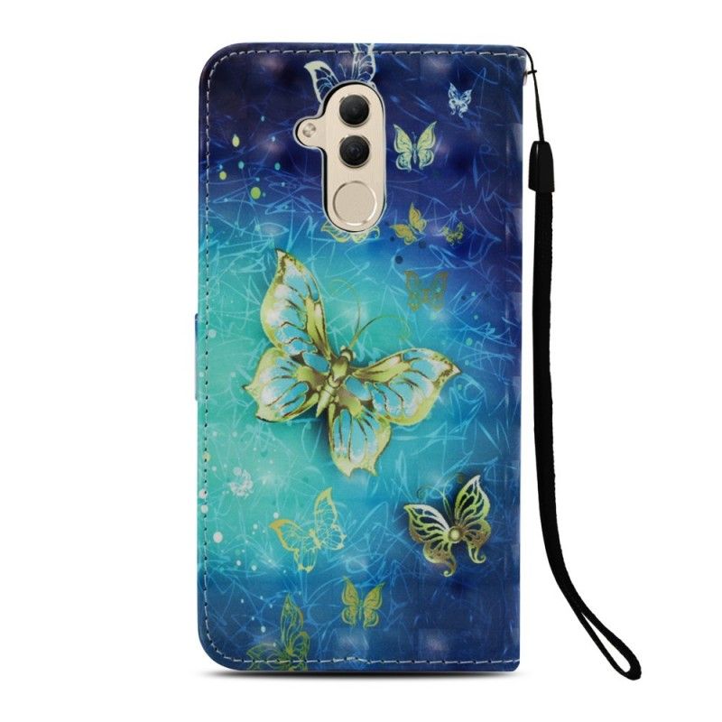 Flip Cover Læder for Huawei Mate 20 Lite 3D Gyldne Sommerfugle