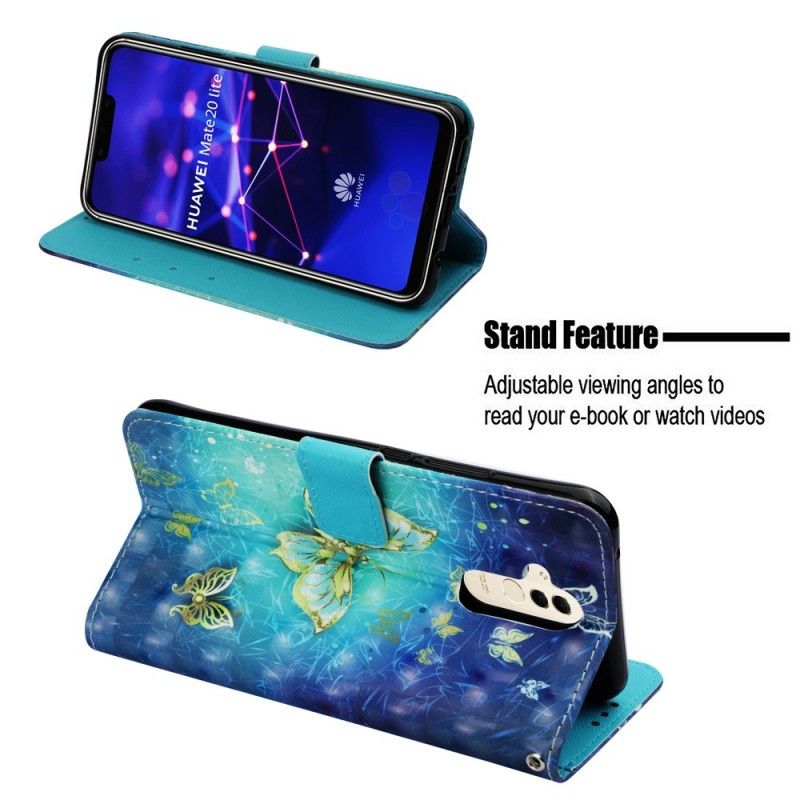 Flip Cover Læder for Huawei Mate 20 Lite 3D Gyldne Sommerfugle